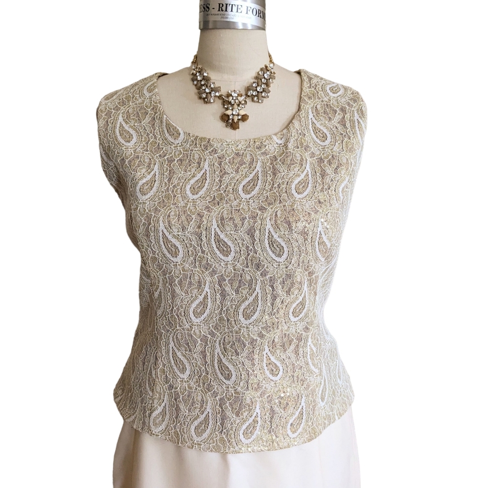 Lily & Taylor Gold Lace Evening Top Size 10